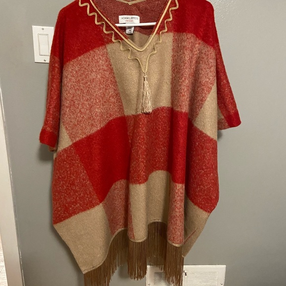 Adam Lippes For Target Red & Tan Fringe Poncho - Picture 5 of 6